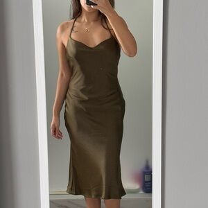 -military green silk dress
-size XS